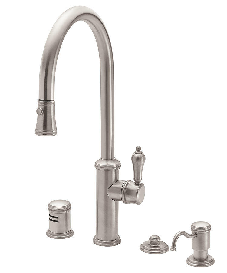 Robinet De Cuisine California Faucets Davoli - Chrome Satiné, 1 Trou, Bec Extractible - Débit 1.8 GPM